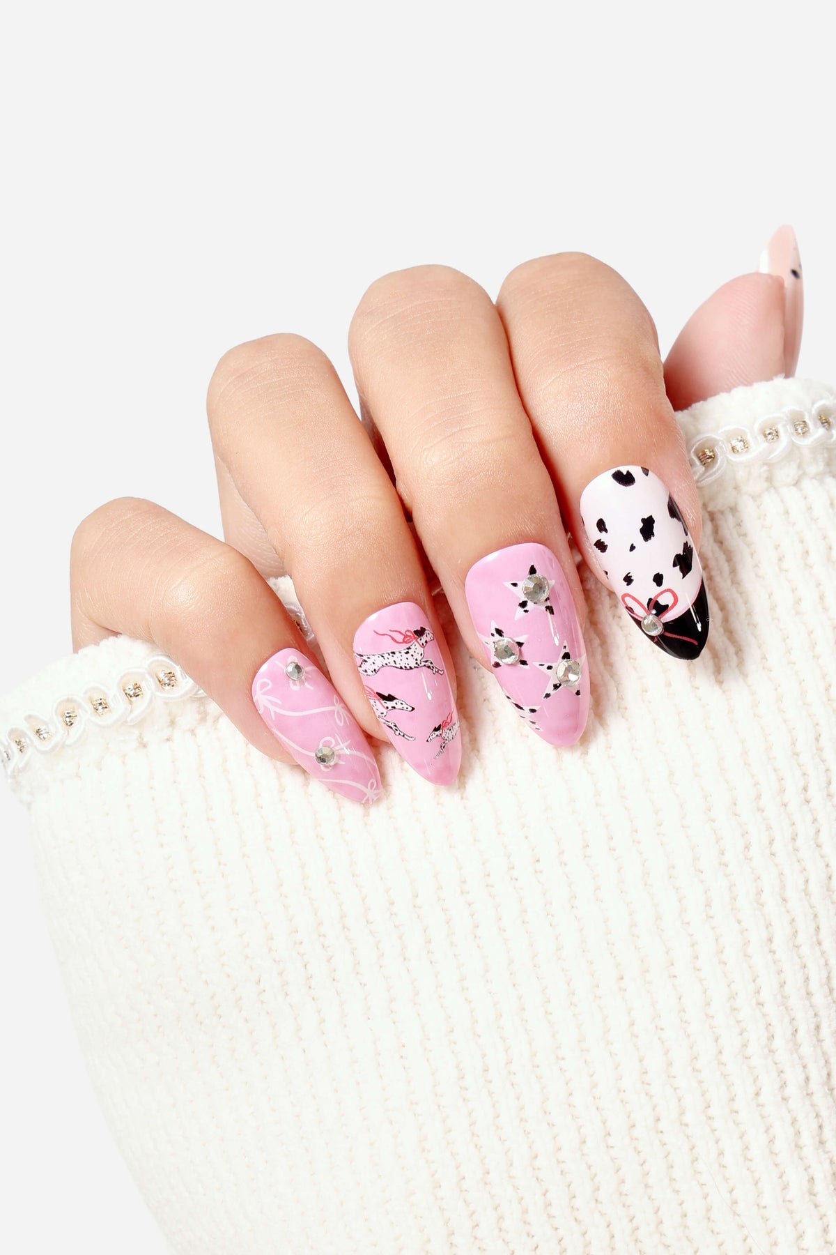 DASHING DALMATION -  ALMOND PRESS-ON NAILS